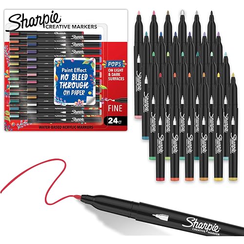 Sharpie Creative Markers Variety Pack, Water-Based Acrylic Paint Markers, Fine Tip, Assorted, 24 Count