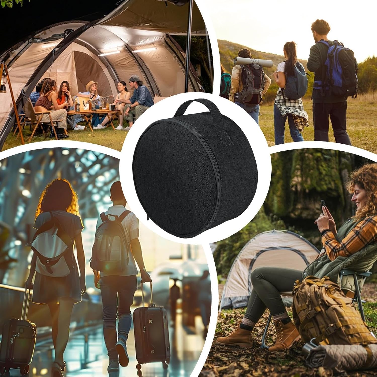 Telescopic Fan Bag - Waterproof Storage | Folding Fan Case, Portable Round Fan Carrying Bag For Men Women Camping Travel Picnic Beach Workplace Use, Dustproof Zip Case For Outdoor Fans Accessories Sto