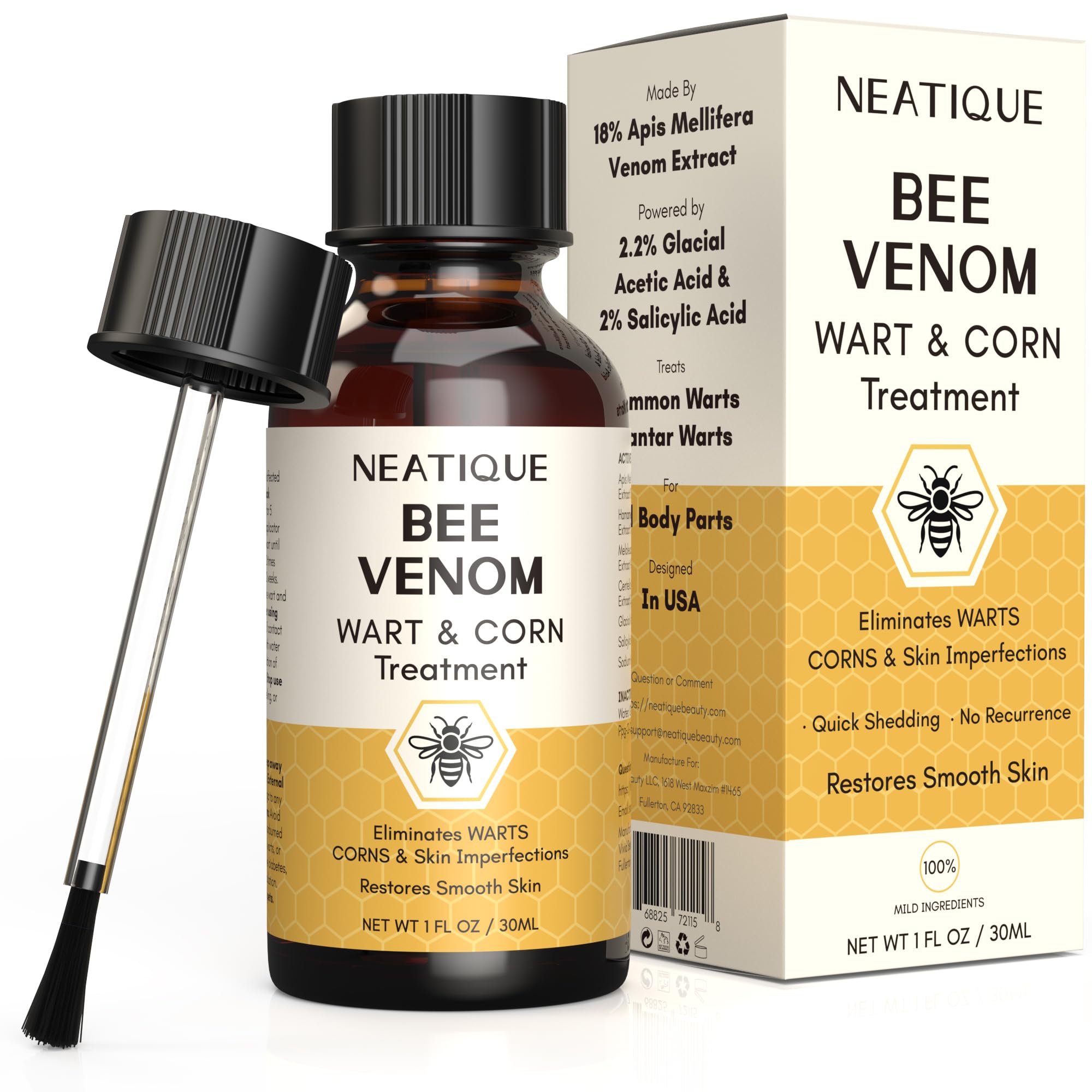 Bee Venom Wart Remover & Salicylic Acid – Advanced Gel for Plantar Warts, Corns, and Common Warts – Fast-Acting Liquid Treatment for Feet & Hands with Precision Applicator – 30mL