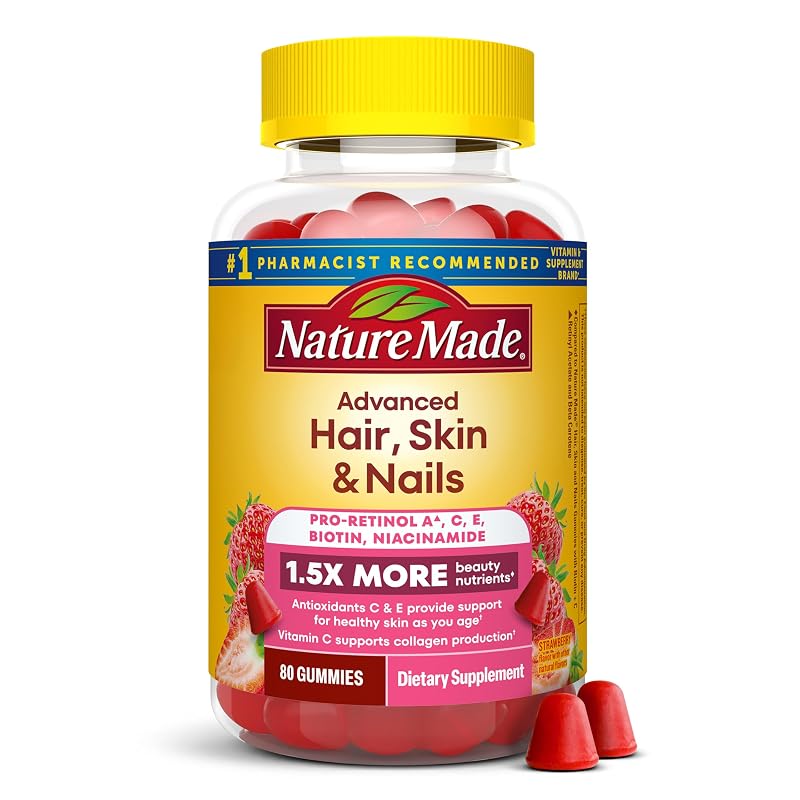 Nature Made Suplemento para cabelos, pele e unhas com biotina 6000 mcg, 80 gomas