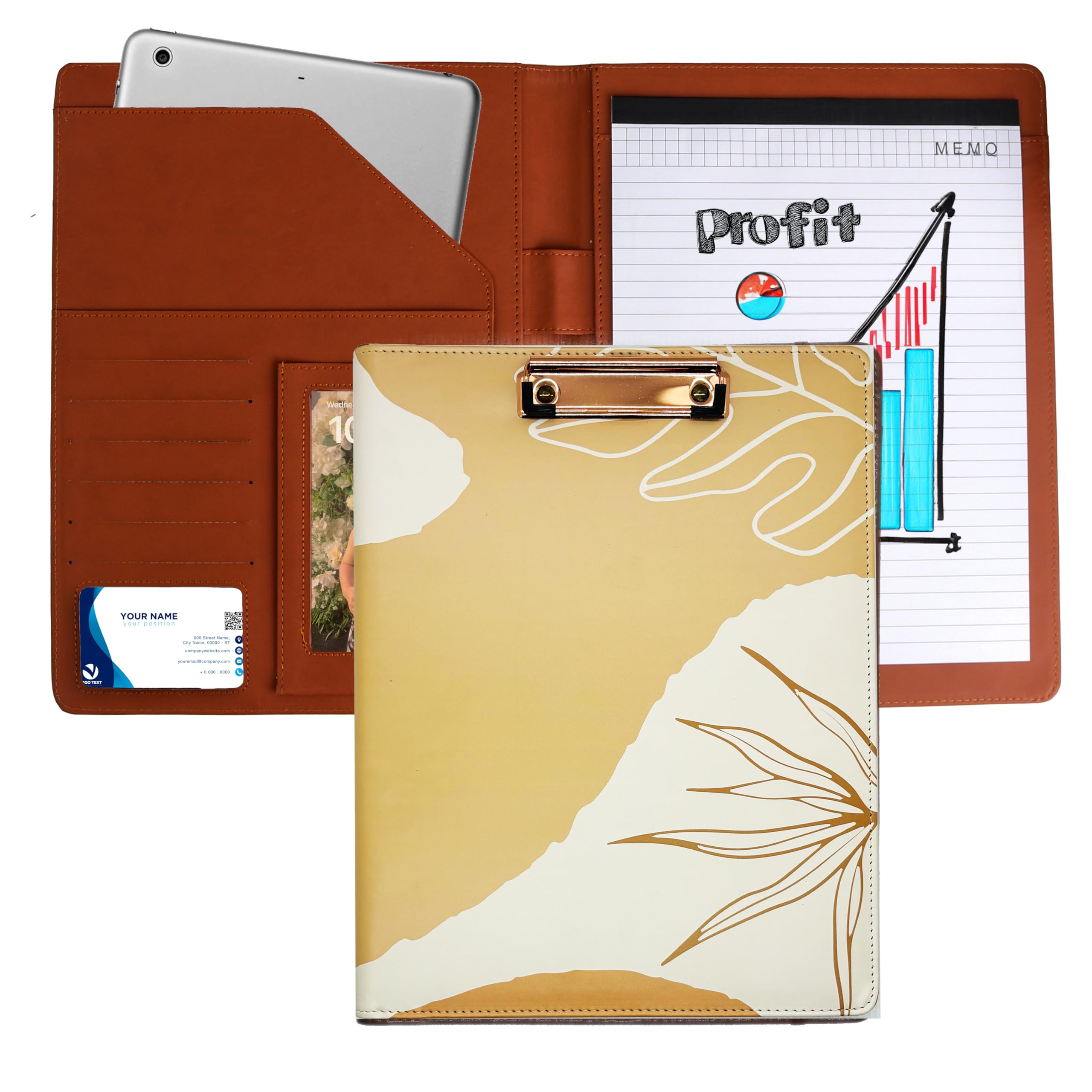 Portfolio pieghevole con blocco note, tasca per telefono e porta biglietti da visita, portafoglio in ecopelle per donne, uomini, infermieri, matrimoni e legali, cartella organizer da lavoro