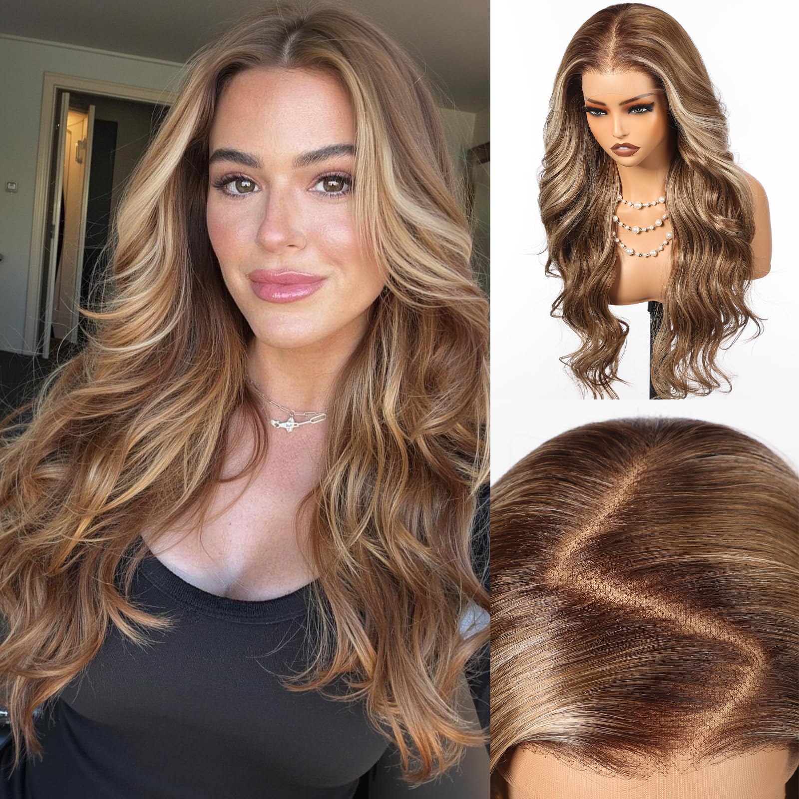 HAIRCUBE 13×6 Glueless Lace Front Wavy Wig, 26 Inch Lace Synthetic Wigs for Women Ash Brown Color