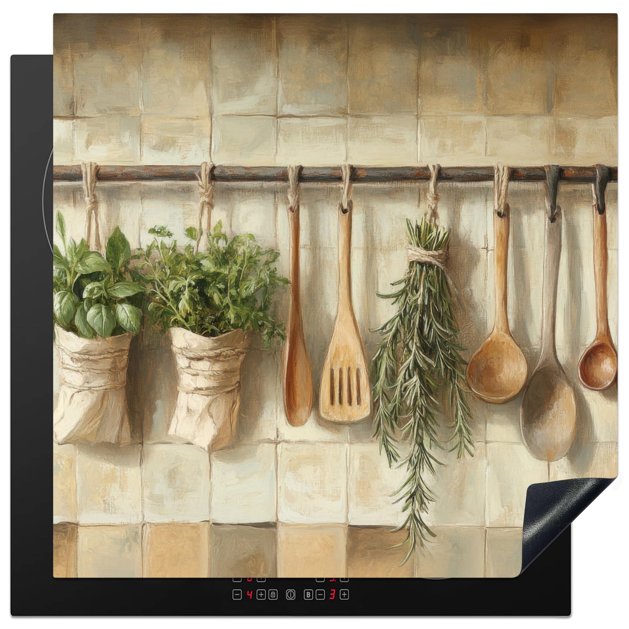 KitchenYeah© Induction Hob Cover Protector Mat 30.7"x30.7" / 78x78 cm Kitchen Universal Ceramic Covers for Electric Cookers Vinyl Wood - Kitchenware - Still Life - Tiles