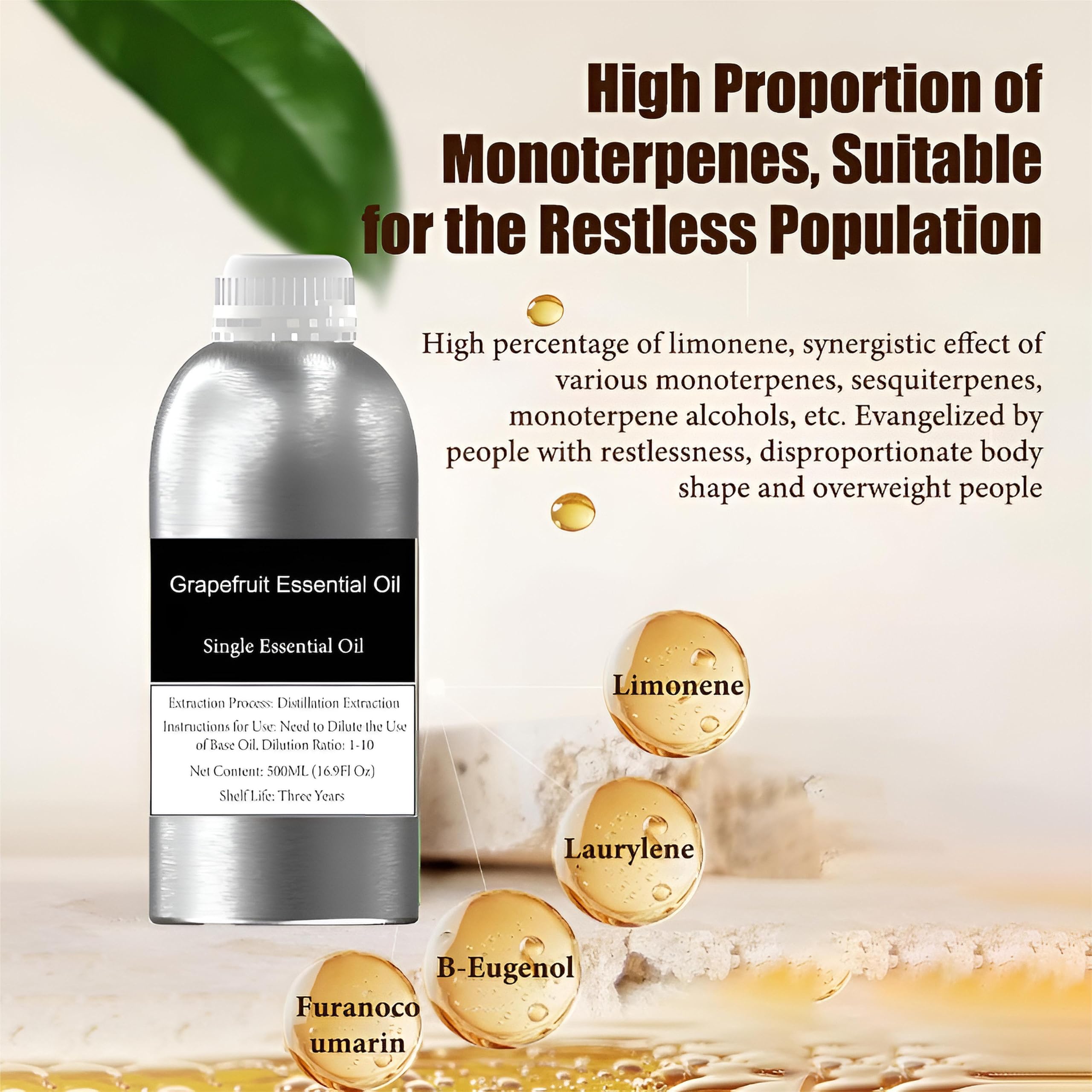 100% reines ätherisches Grapefruitöl für die Haut- und Haarpflege, zur Herstellung von Kerzen und Seife, Bio-Grapefruitöl in therapeutischer Qualität zur Gewichtsabnahme, Aromatherapieöl(500ml)