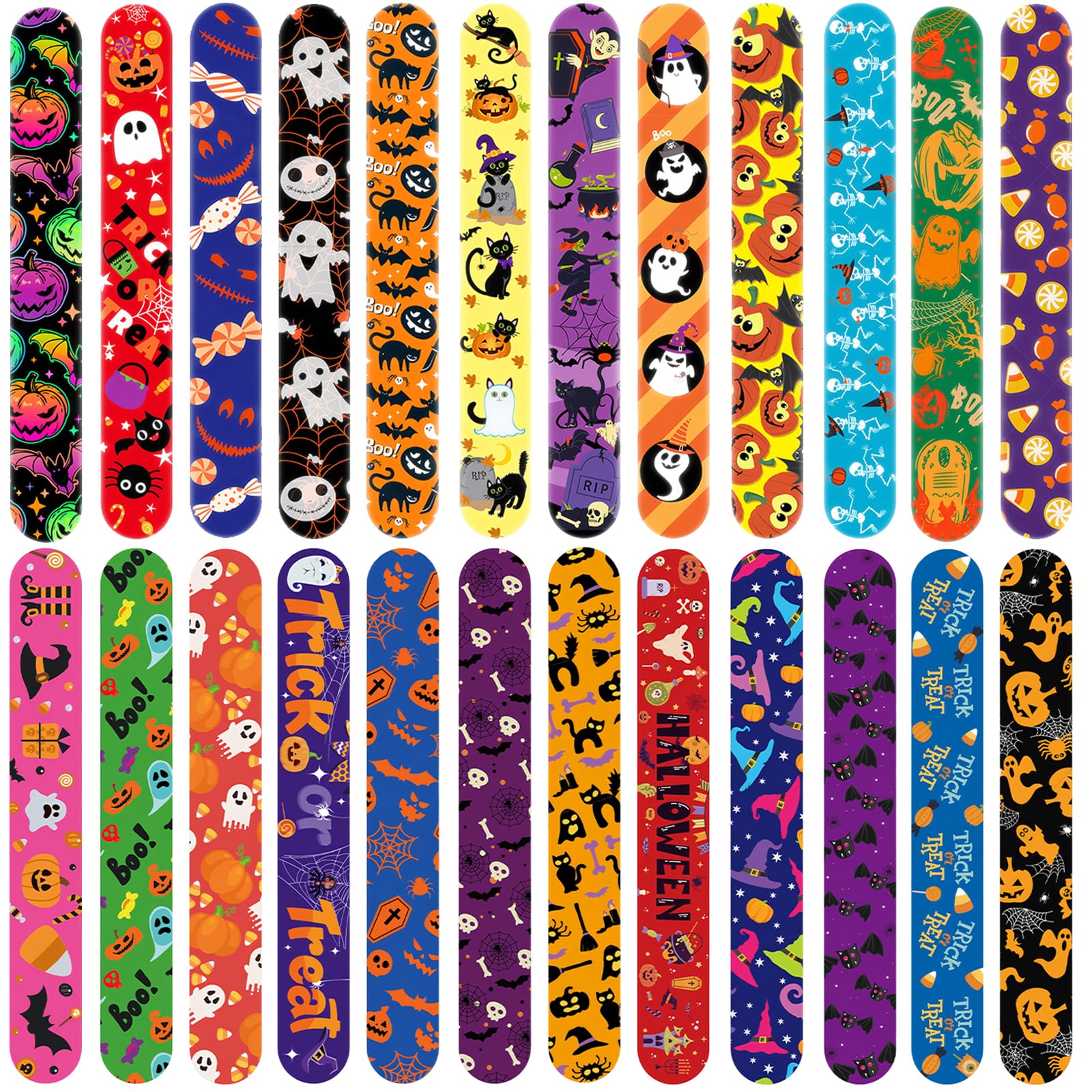 Viicoor Halloween Slap Bracelets for Kids 24PCS Slap Bands Party Gadget Fillers Favors, Halloween-24p