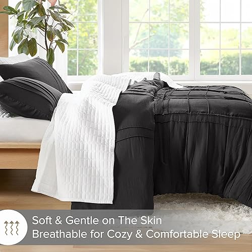 Miniatura 8 de Comfort Spaces Juego de funda de edredón color crema tamaño individual, 2 piezas, funda de edredón plisada con pintuck para cama individual, para