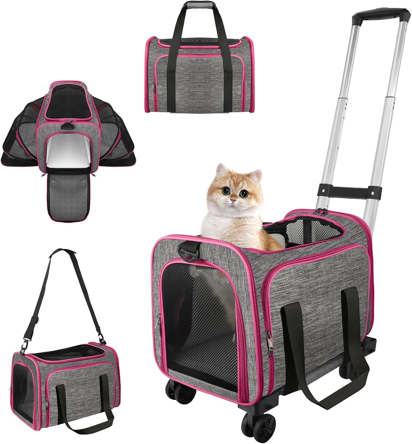 Airline-Approved Rolling Cat Carrier with Wheels & Plush Mat Airline-Approved Rolling Cat Carrier with Wheels & Plush Mat