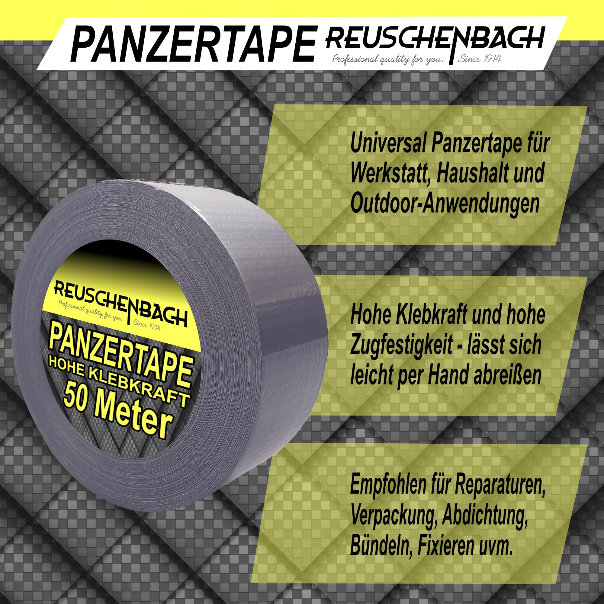 Panzertape Silber Grau 24 Rollen - Gewebeklebeband 48 mm x 50 m, Starkes Duct Tape für Reparaturen und Verpackungen - Wasserfest & leicht per Hand abreißbar