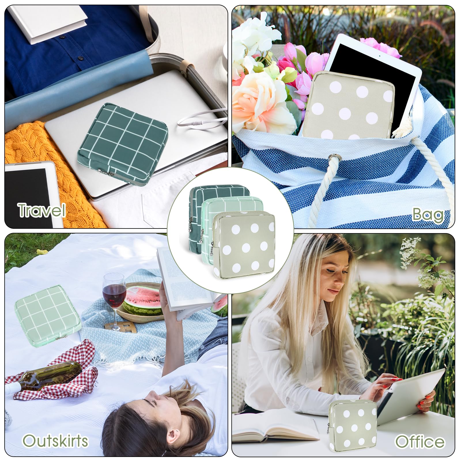 Bolsa de almacenamiento de servilletas sanitarias, bolsas de almohadillas menstruales reutilizables portátiles para mujer, bolsas de tampón, bolsa de productos femeninos, bolsa de kit de 5