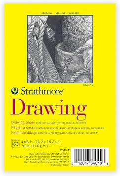 Strathmore 300 Series Drawing Paper Pad, Tape Binding, 60 Sheets, White, 4x6 inch, 1 Count