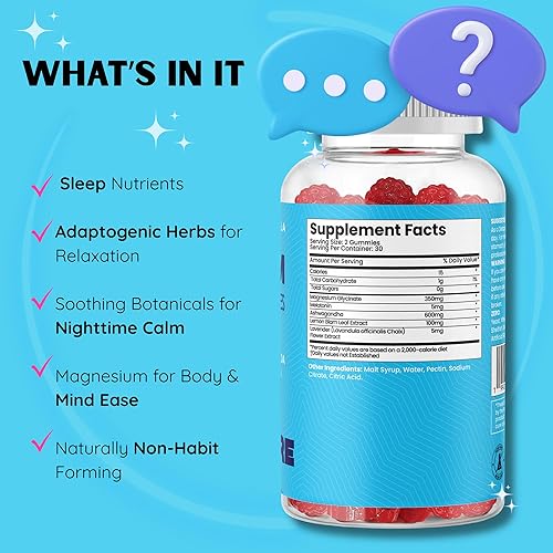 Miniatura 3 de Gomitas de glicinato de magnesio, 120 melatonina extra fuerte con glicinato de magnesio, ashwagandha y lavanda, soporte para el sueño, gomitas de