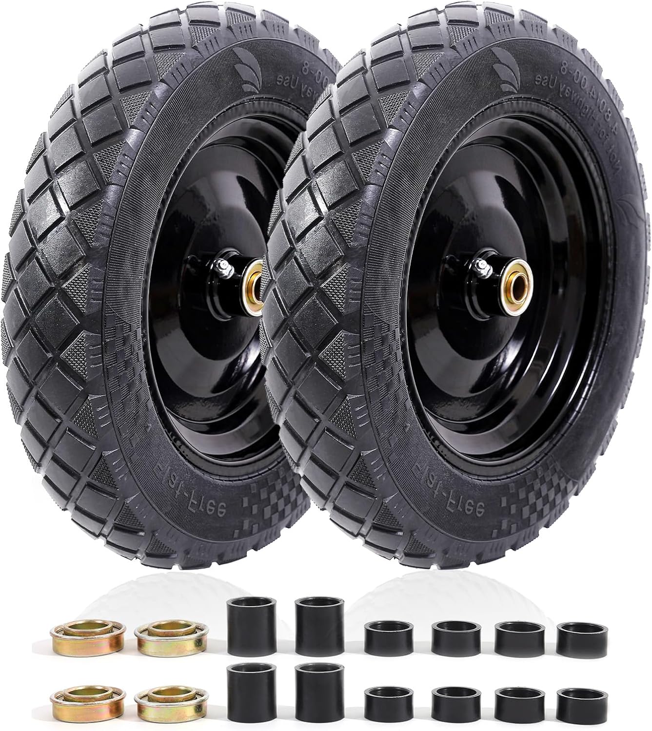 MZREXN 4.80/4.00-8" Flat Free Tire and Wheel 15" Solid Wheelbarrow Tires, 3.00-4.00/4.80-8" with 5/8" & 3/4" Bearings, 3" Centered Hub for Hand Truck Garden Trailers Utility Cart Yard Wagon 2PCS Black