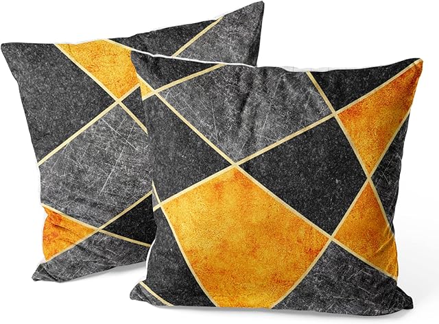 Berkin Arts Decorative Square Throw Pillow Covers Farmhouse Cushion Cases Designed of Marble Abstract, Made of Polyester Blend. Pack of 2, 18x18 Inch. Retro Orange Gold Gray Geometric for Chair