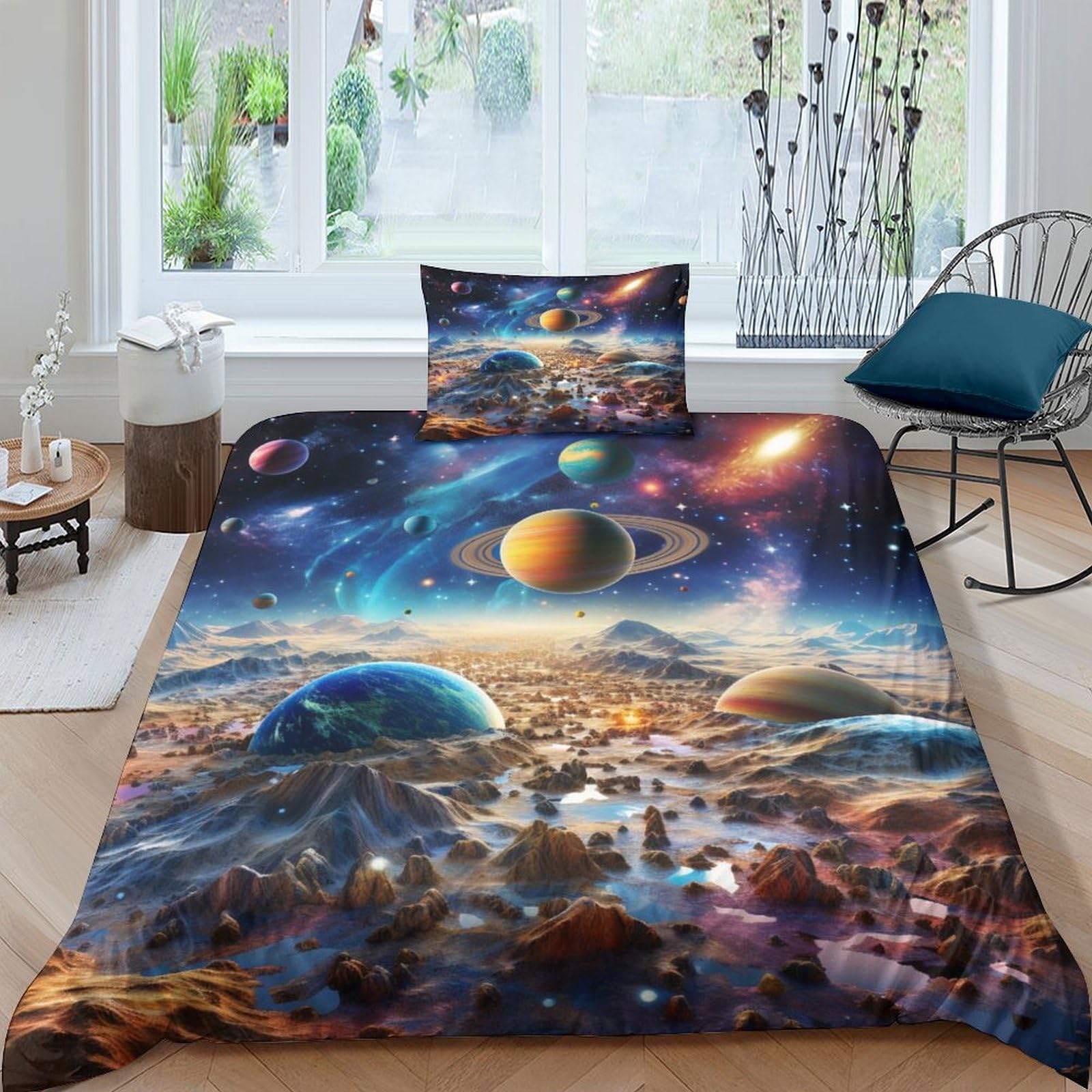 Housse de couette galaxie 3D en microfibre 135x200 cm avec taie d'oreiller