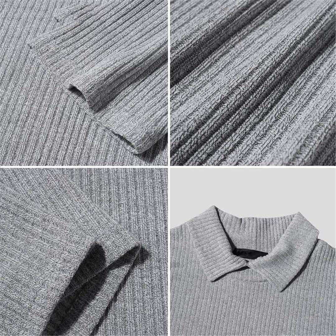 Suéter de punto para hombre, ropa de calle coreana con solapa de manga larga, ropa casual para hombre, gris, XL