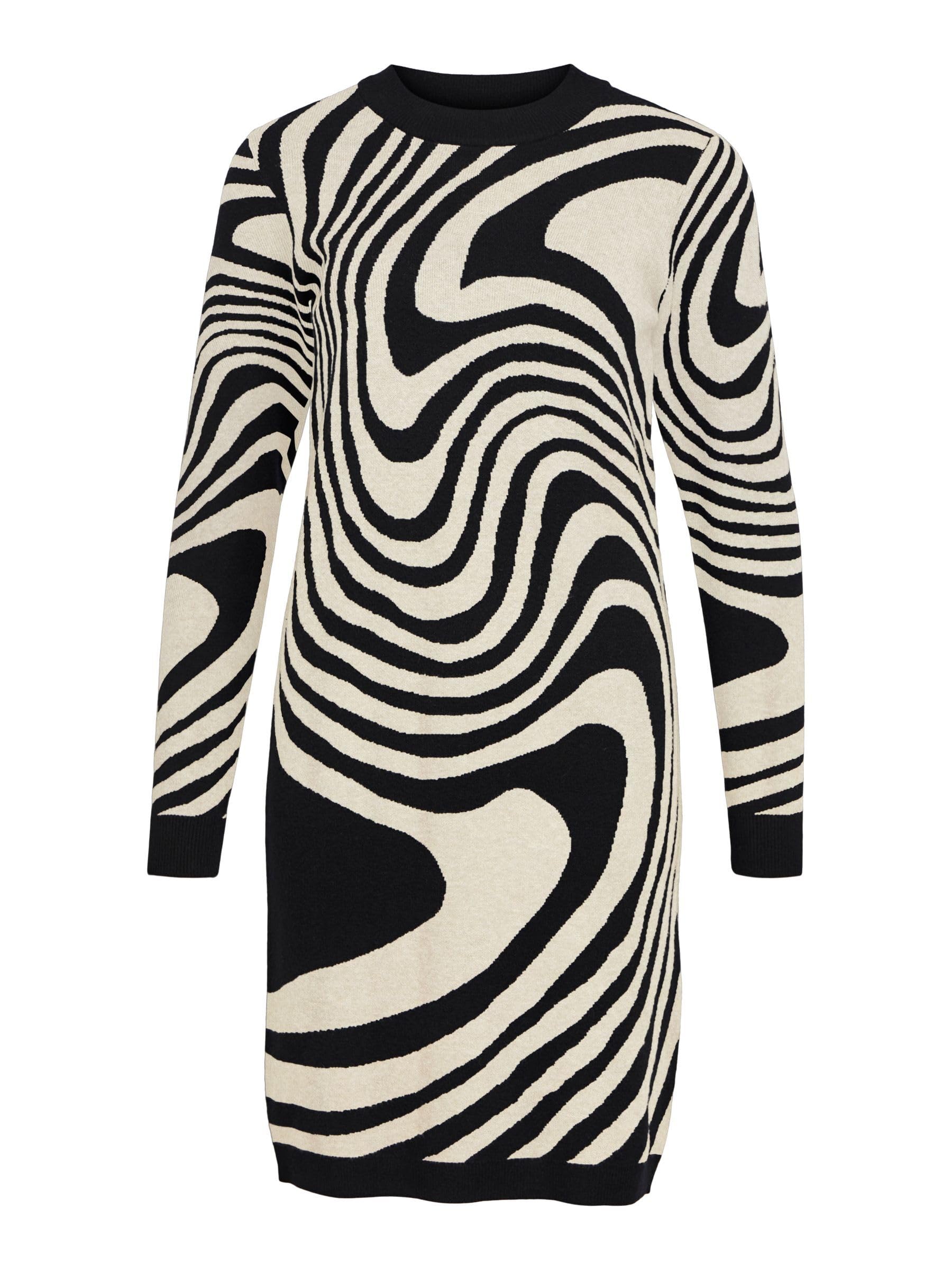 OBJRAY L/S Knit Dress AOP NOOS, Black/Pattern: Sandshell Zebra, M
