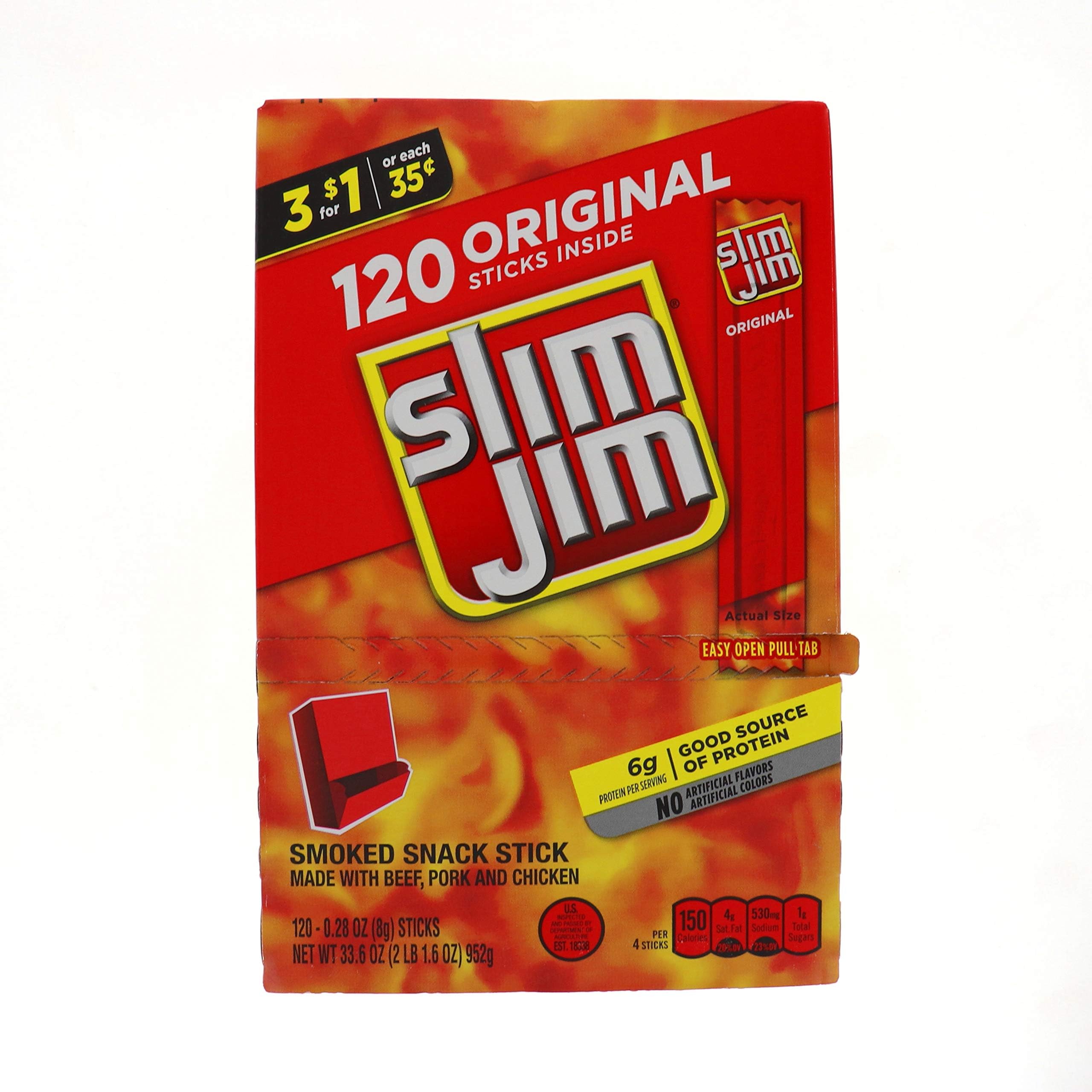 Slim JimOriginal Snack Stick 3/$1.00, 0.28 oz, 120 Count (JERKYS)