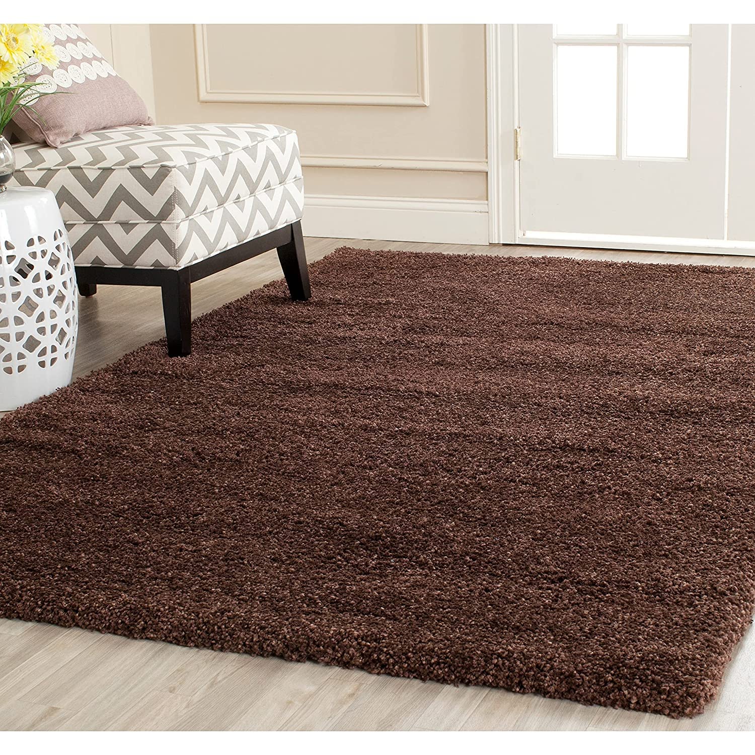 Home Furnishings Modern Anti Slip Shaggy Fluffy Fur Rug Export Quality Premium Shaggy Carpet Collection Size 12 x 15 Ft Size, Brown Color with 5 cm Pile Height for Living Room Bedroom