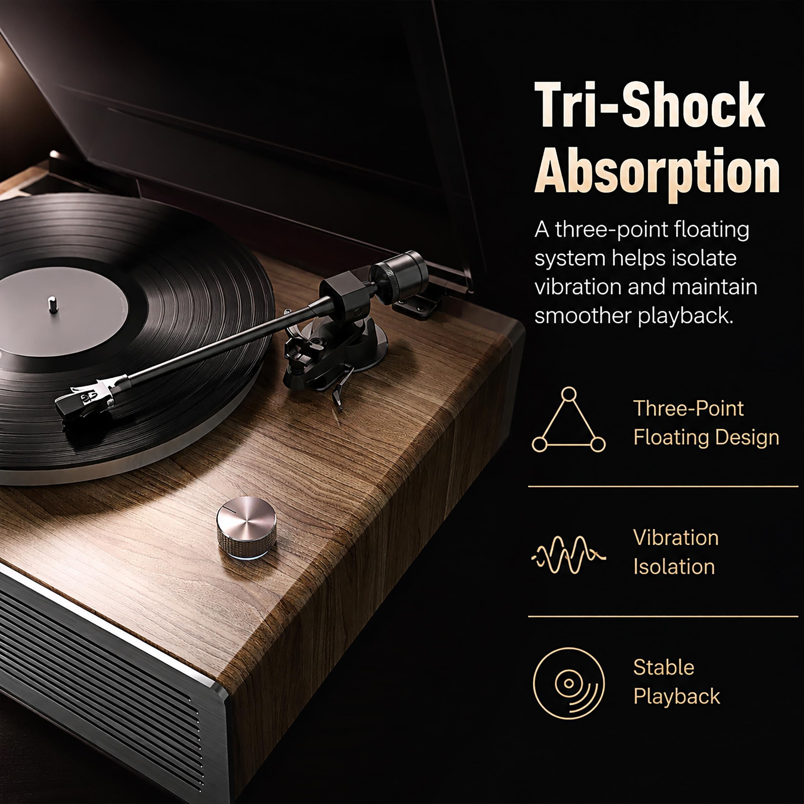 Bluetooth Plattenspieler mit Lautsprechern, Vintage Holz Plattenspieler für Schallplatten mit AT-3600L Kartusche, 33/45 RPM Vinyl Player mit eingebautem Vorverstärker, kabelloser