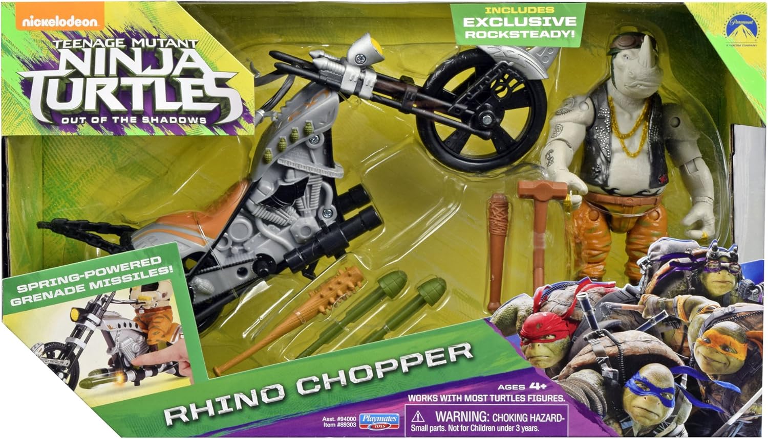 Teenage Mutant Ninja Turtles Movie 2 Rocksteady with Chopper Motorcycle Vehicle
