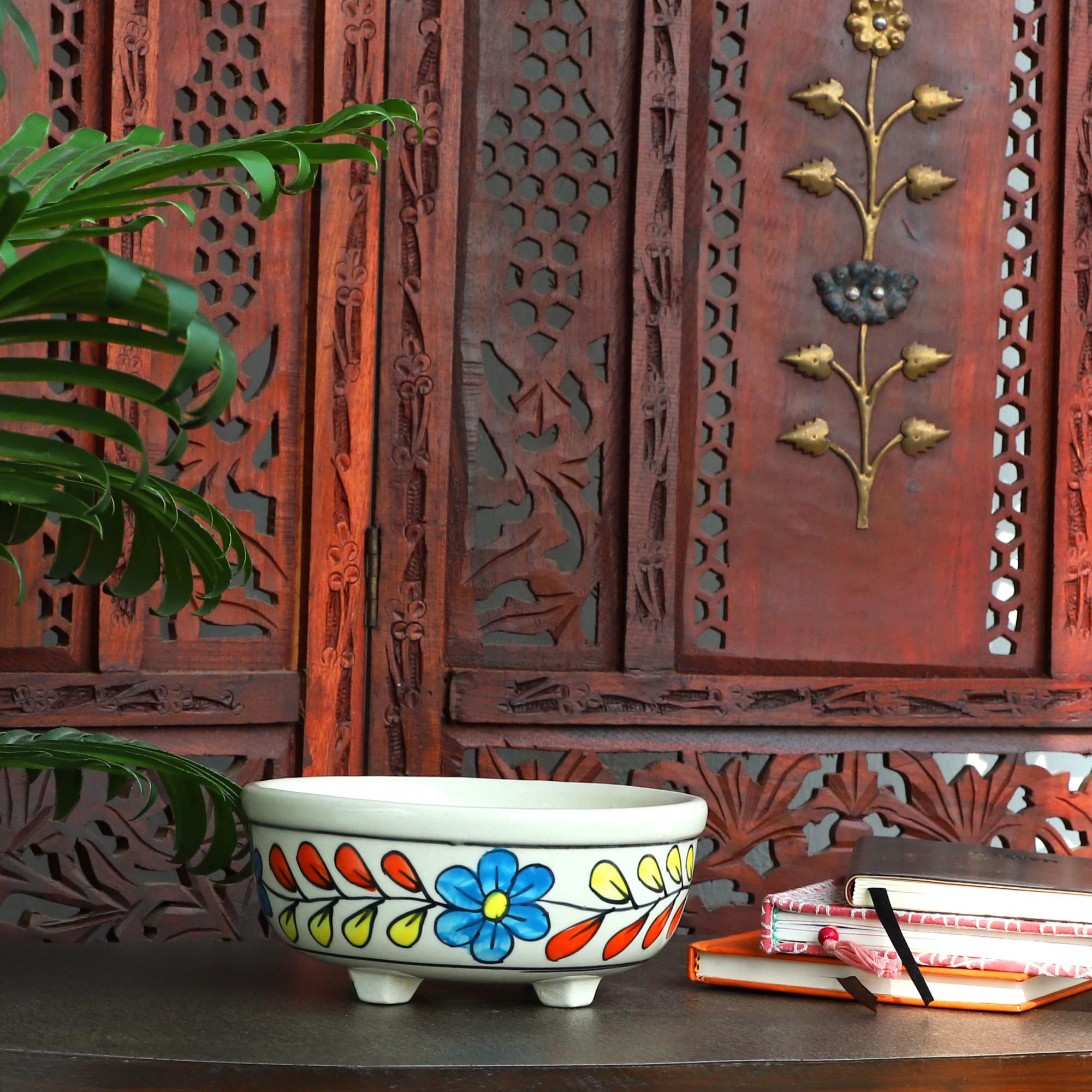 India Meets India Ceramic Bowl Leg Planter [White w/Blue Flower], Decorative Planter for Home Décor/Living Room/Office/Table Top/Dining Area and Windowsill Décor, 7 x 3 inches (B09W98BCRB) Amazon Price History, Amazon Price Tracker