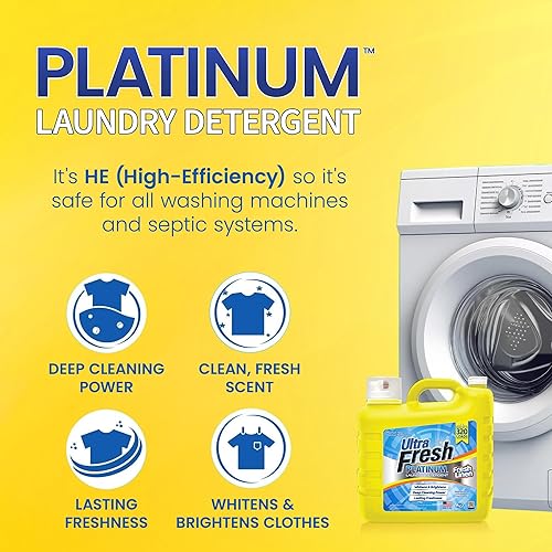 Vista 9 de Ultra Fresh Platinum Original Blue PLUS - Detergente líquido para ropa suavizante HE. Concentrado; hace hasta 640 cargas. Compara