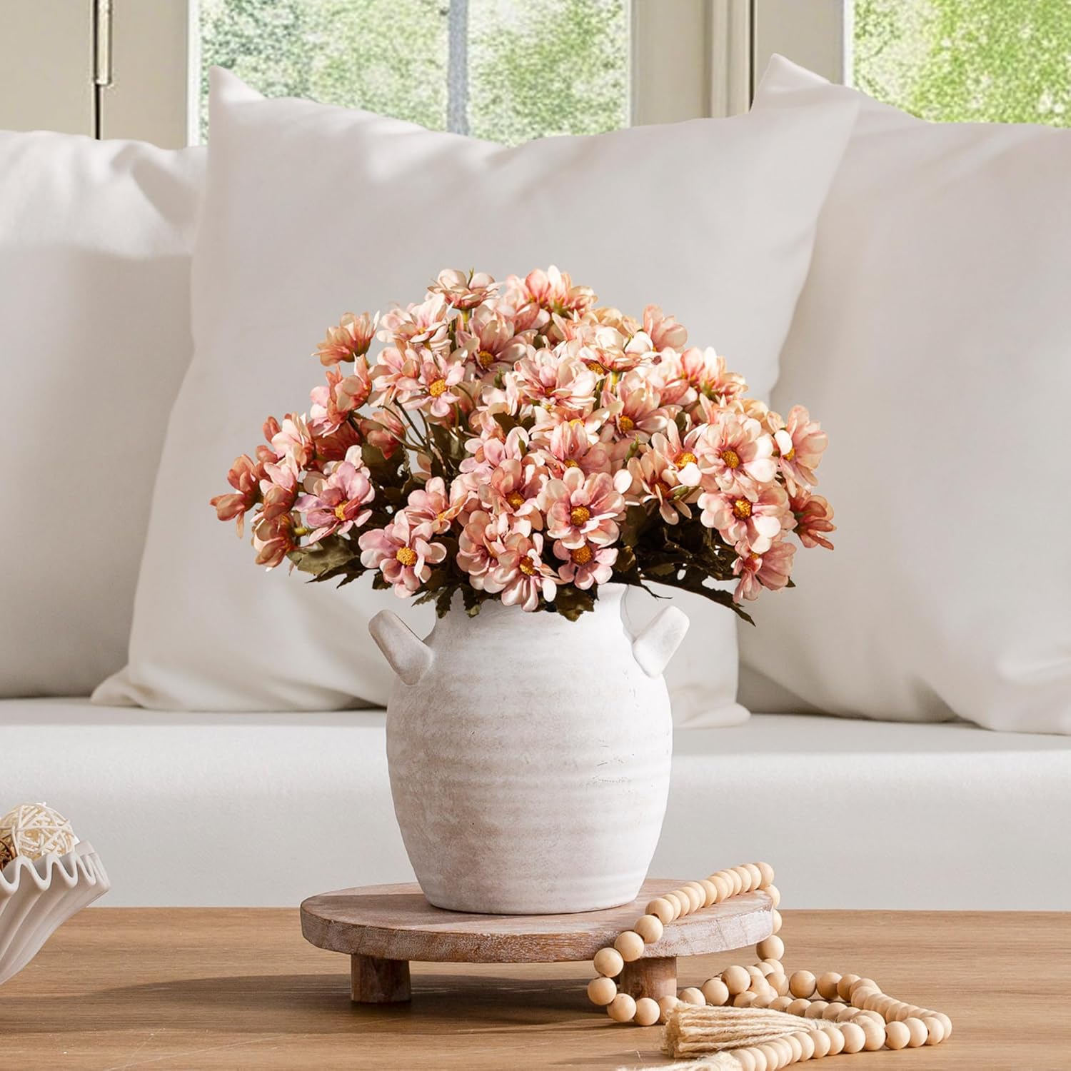 Ceramic Flower Vase Home Decor - Farmhouse Table Vases with Handle Living Room Decoration Vintage Decorative Aesthetic for Shelf Coffee Dining Desk House Bookshelf Fireplace (7.1" Rustic) - Image 7