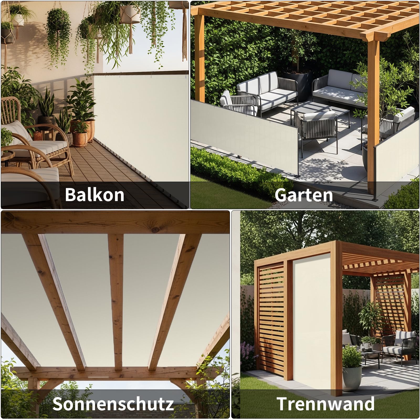 Shade&Beyond Brise Vue Balcon 100x500cm Imperméable, Protection UV, Résistant au Vent, avec Trous et Serre-Câbles pour Terrasse Extérieure,Blanc cassé