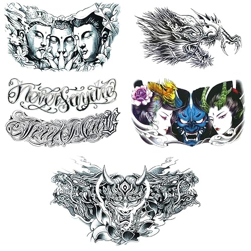 Miniatura 2 de Glaryyears Tatuajes de dragón para hombres, calcomanías de tatuaje temporales realistas falsas con boceto creativo de larga duración, paquete de 5