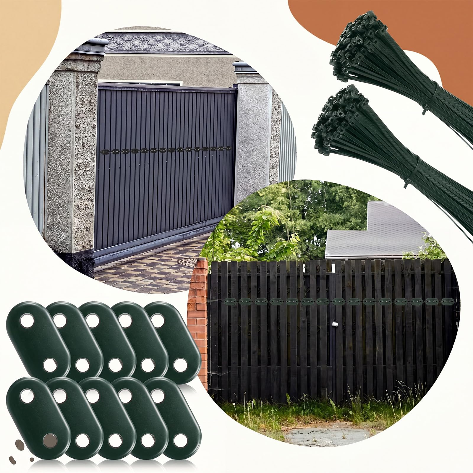 Sinmoe 100 Set di Fissaggio per Frangivista Comprese Fascette per Cavi e Fissaggio delle Piastre di Montaggio Kit di Montaggio in PVC per Tappetini Privacy Recinzioni da Giardino(Verde)