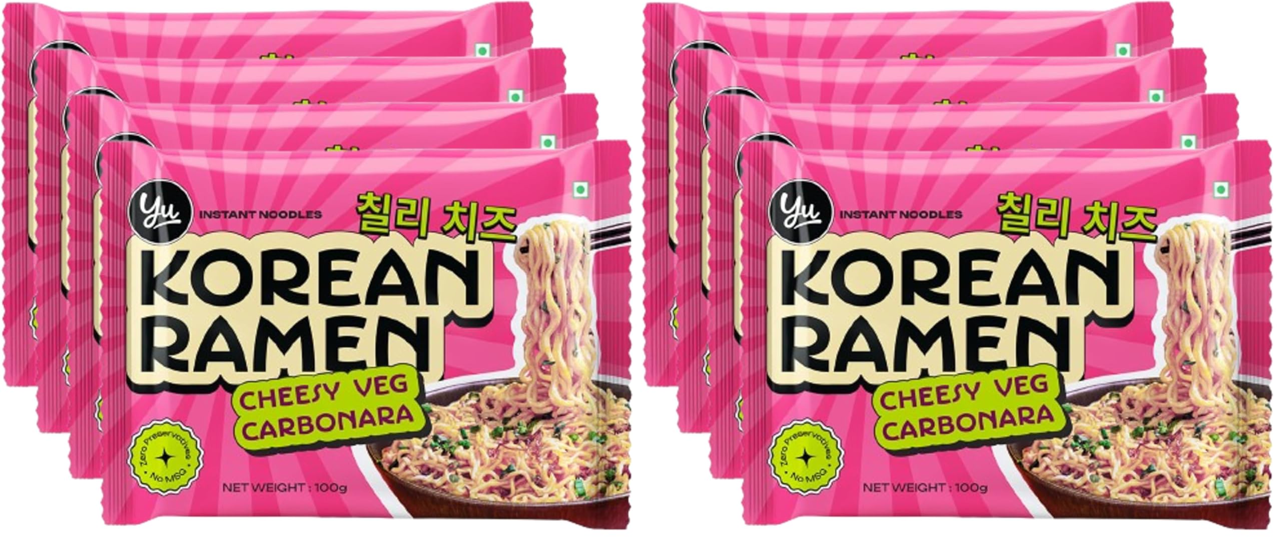 Yu Foodlabs Cheesy Veg Carbonara Korean Ramen - Zero Preservatives & No MSG - 100% Natural Ingredients & Veg - Instant Noodles Ready in 6 Mins - 400 G (100 G x 4) - Yu (Pack of 2)-image-2