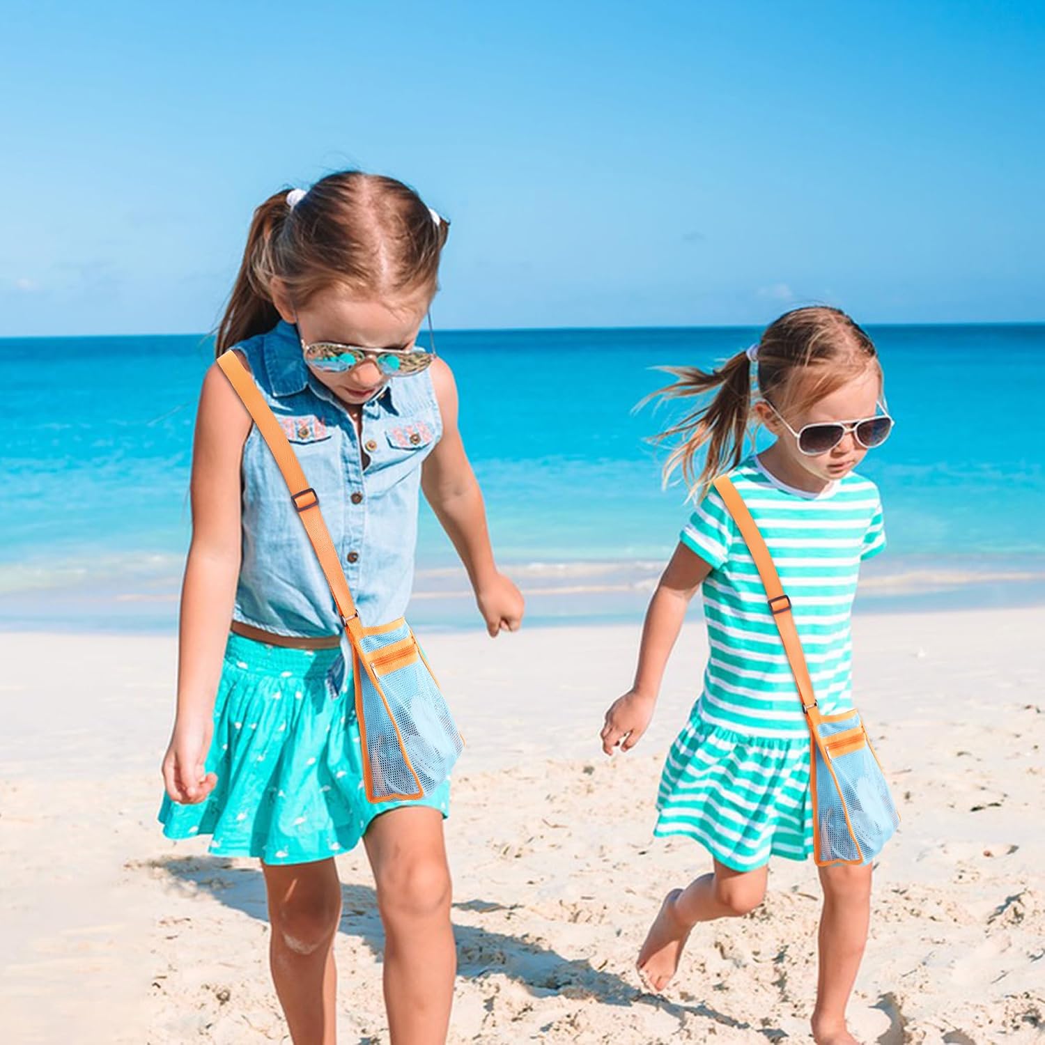 LEAFOREST Mesh Beach Toys Bag Lightweight Foldable Tote Sand Net Bag and Seashell Bag (2 pack)