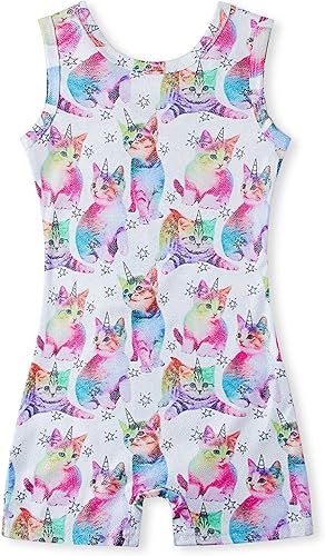 Funnycokid Leotardos de gimnasia para niñas con pantalones cortos brillantes para danza, mallas ciclistas activas de sirena de 2 a 10 años