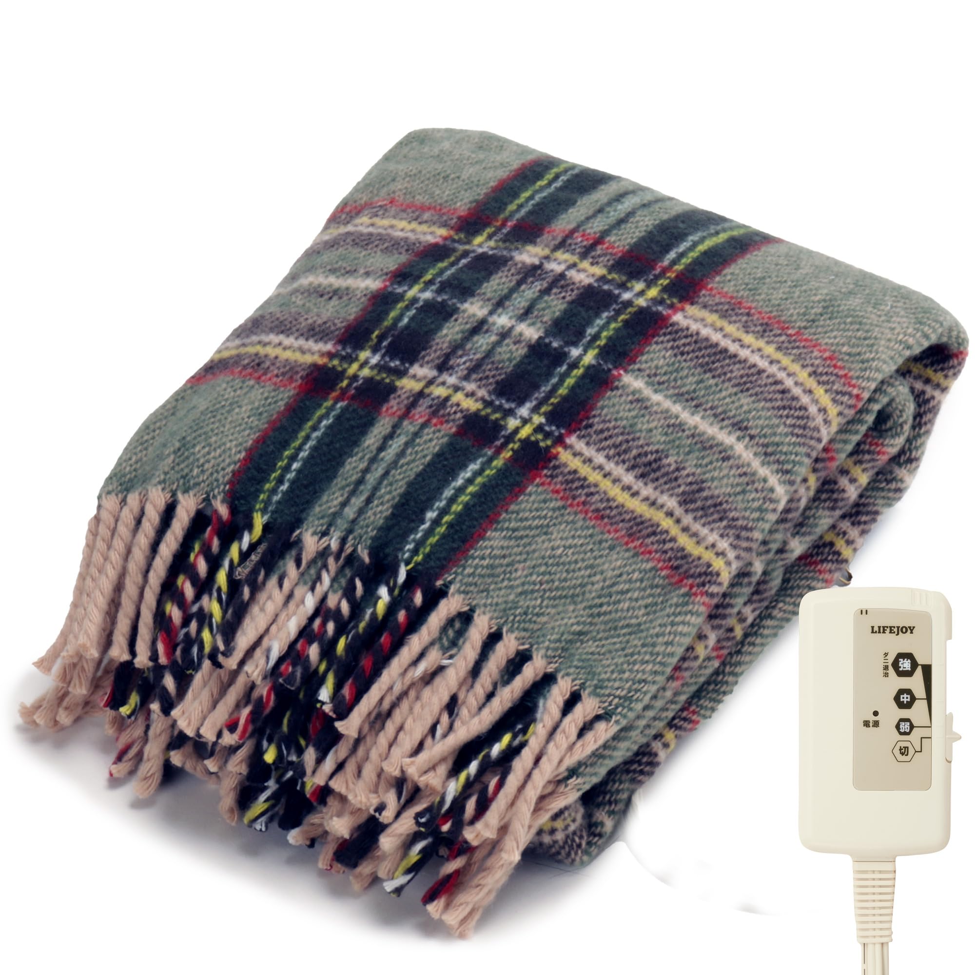 Amazon | ライフジョイ 電気ひざ掛け 日本製 グリーン チェック柄