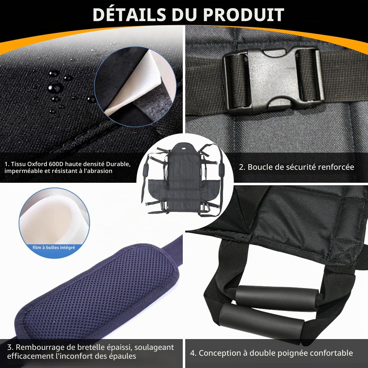 Sangle de transfert pour patients, aide de transfert pour lit fauteuil roulant, aide à levage pour personnes âgées, sangle d'épaule pour tout le corps, aide au transfert de mouvement, aide au maintien