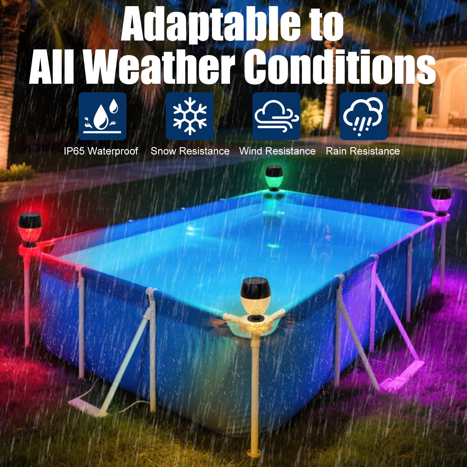 OBEST Lot de 4 éclairages solaires de piscine étanches pour piscines hors sol et sous le sol, accessoires de piscine pour l'extérieur, appliques murales décoratives pour l'extérieur