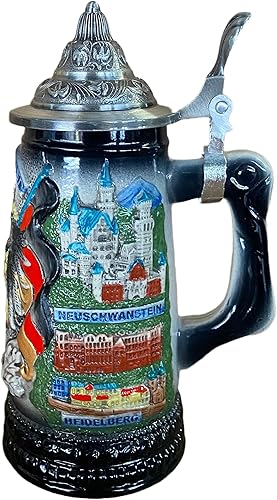 Taza de cerveza con diseño de castillo de águila alemana, marrón, negro, con tapa Petwer, regalos de cumpleaños, 0.3 litros (negro)