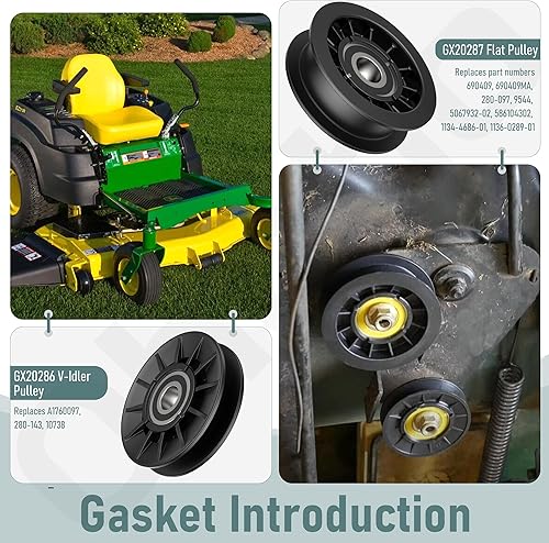 Miniatura 7 de GX20286 GX20287 Kit de repuesto de polea tensora en V y polea plana para cubiertas de cortacésped Joh-n Deere 102 105 155C D100 D130 D140 L111 L130