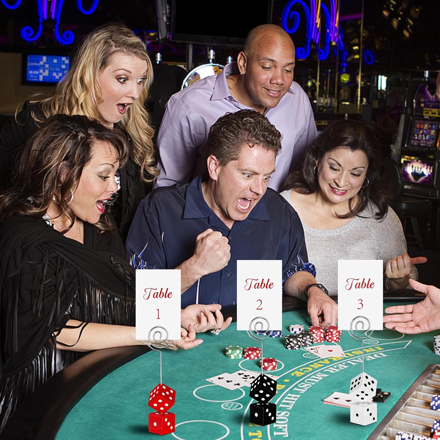9 Sets Bunco Dice Table Number Stands Table Number Cards with Table Number Holders Dice Place Card Holders Bunco Game Kit for Casino Game Night, Party Favors
