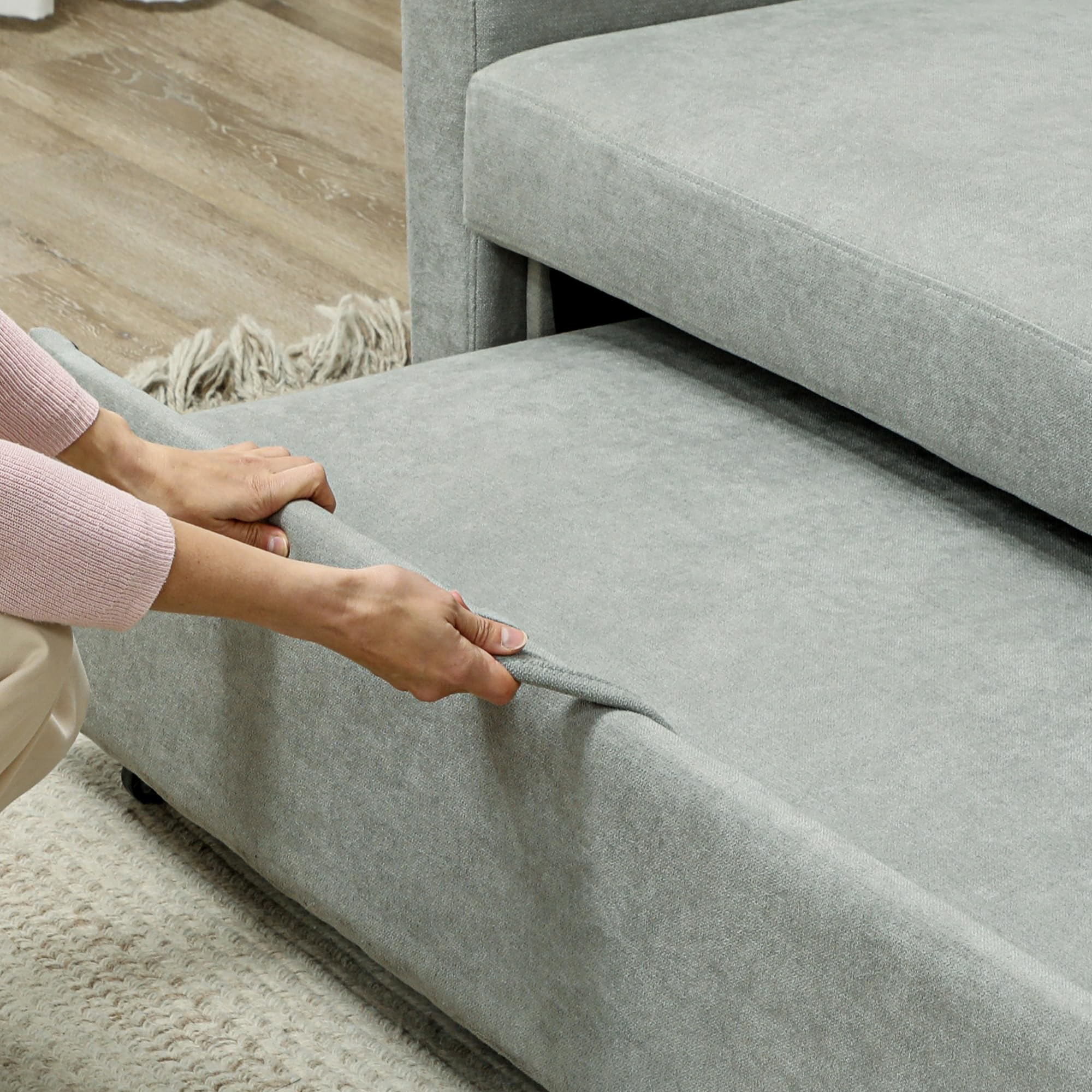 HOMCOM Schlafsofa mit Schlaffunktion, Verstellbare Rückenlehne, Hellgrau