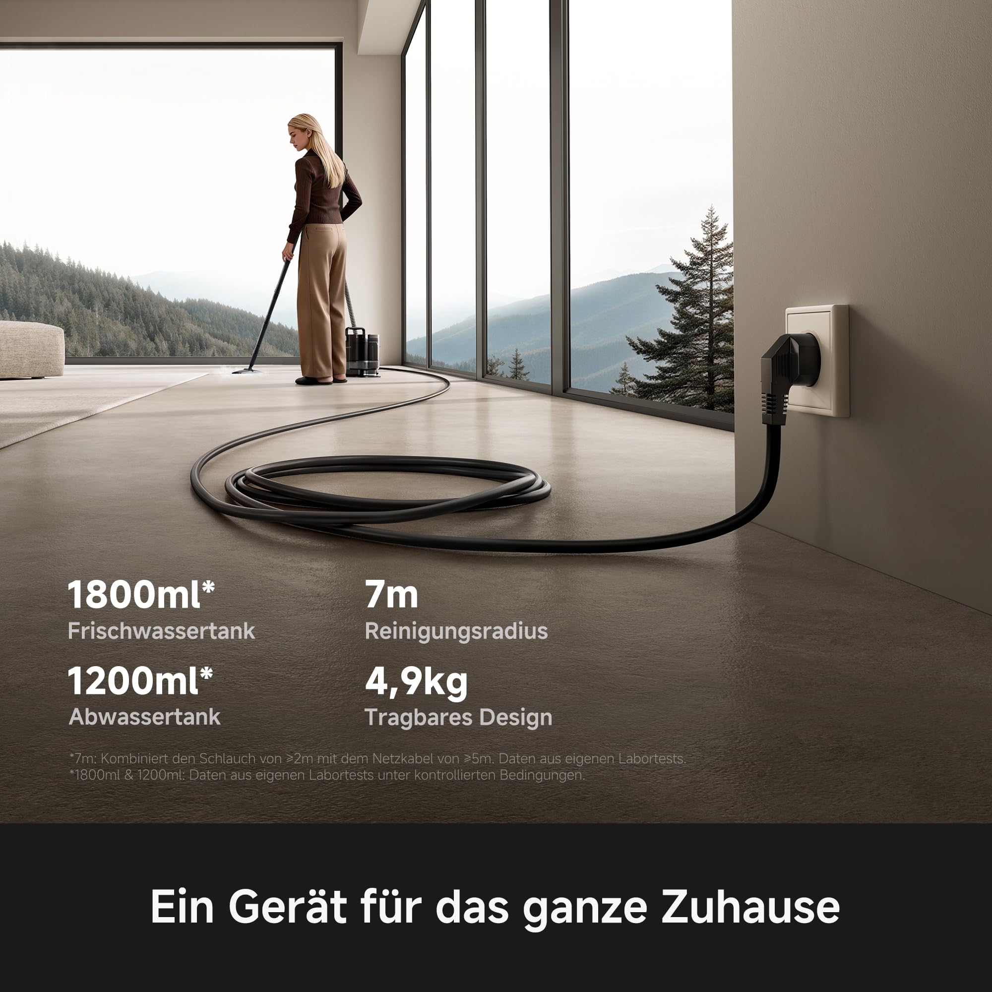 Mova S10 Steam Allzweck-Dampfreiniger mit 9 Aufsätzen, überhitztem Dampf, 16.000Pa Saugkraft, ≤5% Restfeuchte, 99,99% Bakterien- und Milbenentfernung, chemiefreier Reinigung