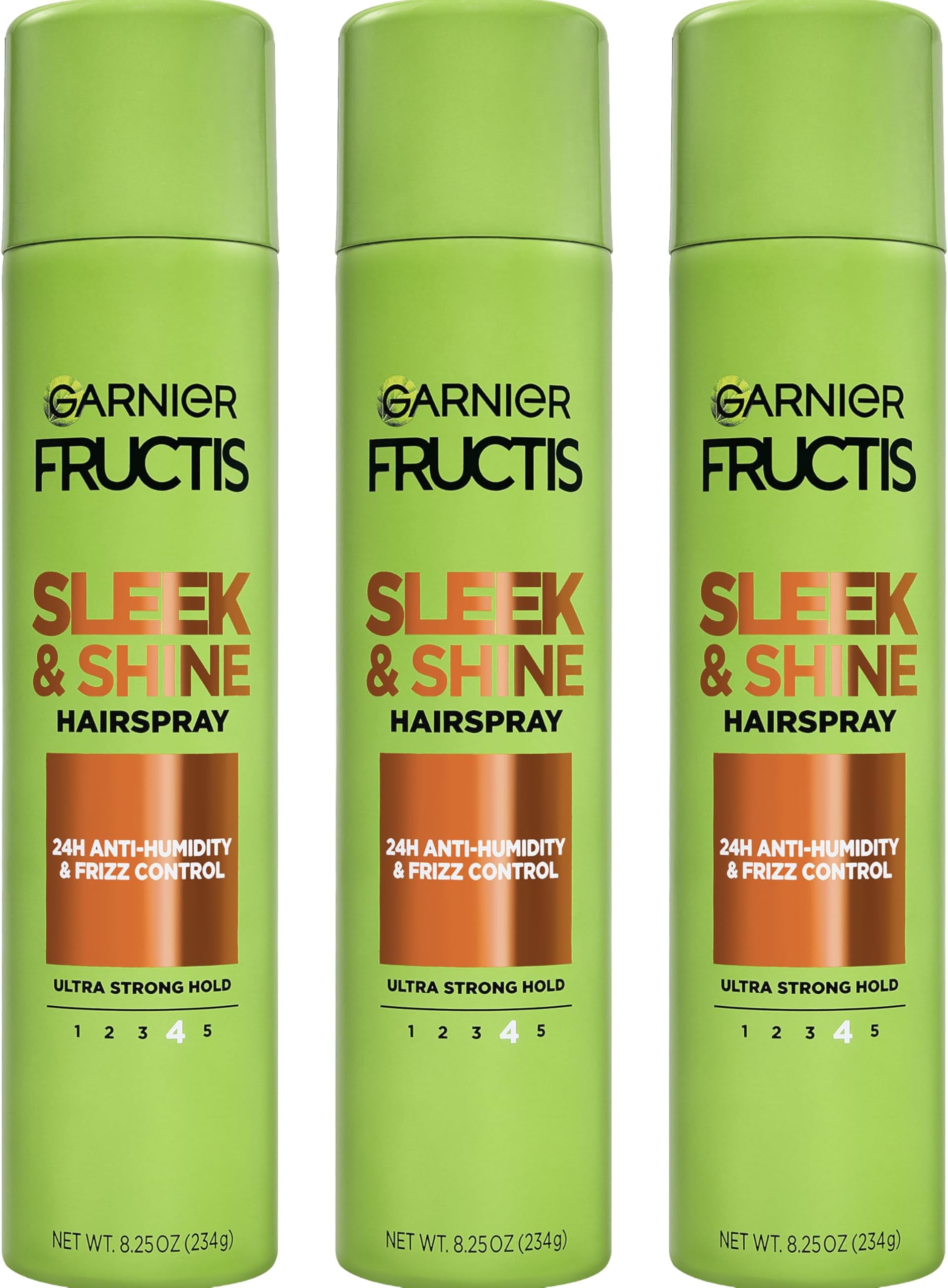 Garnier Fructis Style Sleek and Shine Anti-Humidity Hairspray, Ultra Strong Hold, Frizz Protection 8.25 Oz, 3 Count (Packaging May Vary)