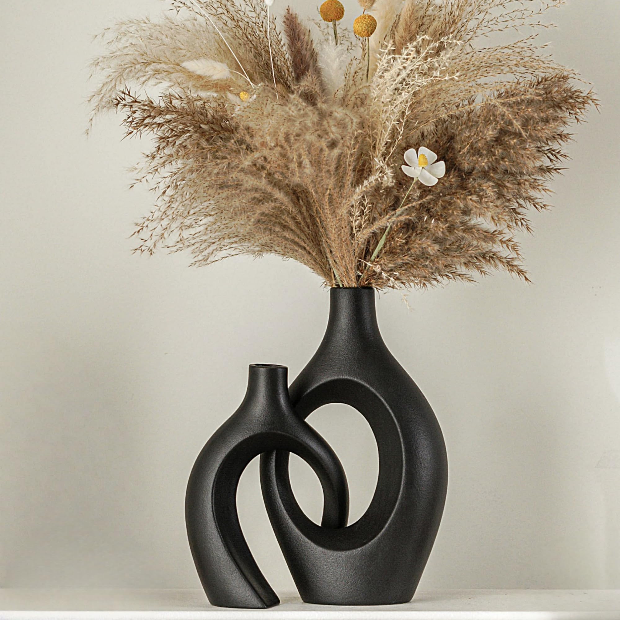 Lvases Snuggle Hollow Ceramic Vase Set of 2 for Modern Boho Home Decor