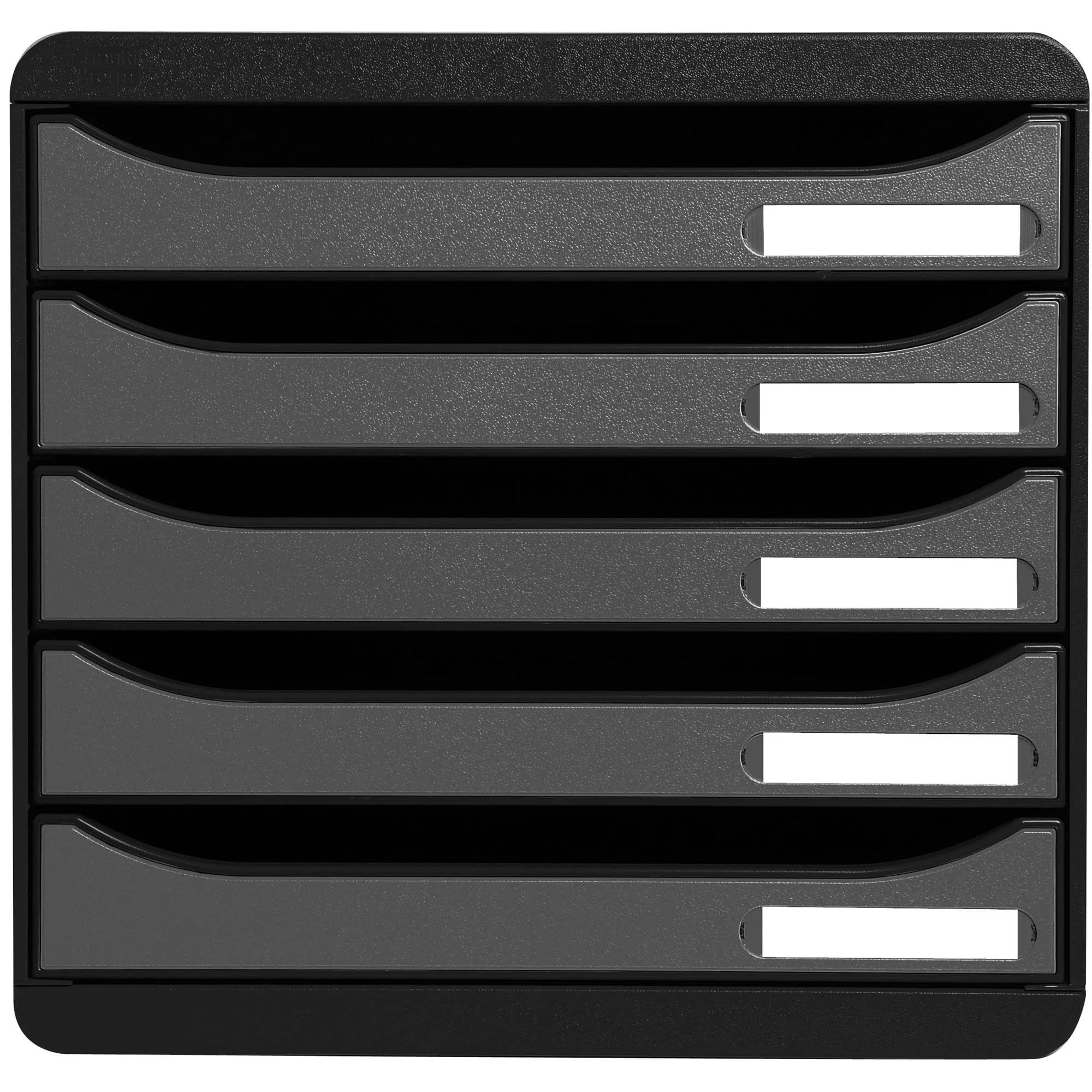 Exacompta - Ref 309738D - BIG-BOX PLUS Desktop Drawer Set - 5 x 43mm Drawers, Suitable for A4+ Documents, 347 x 278 x 271mm, 100% Recycled Plastic - Black/Metallic Silver