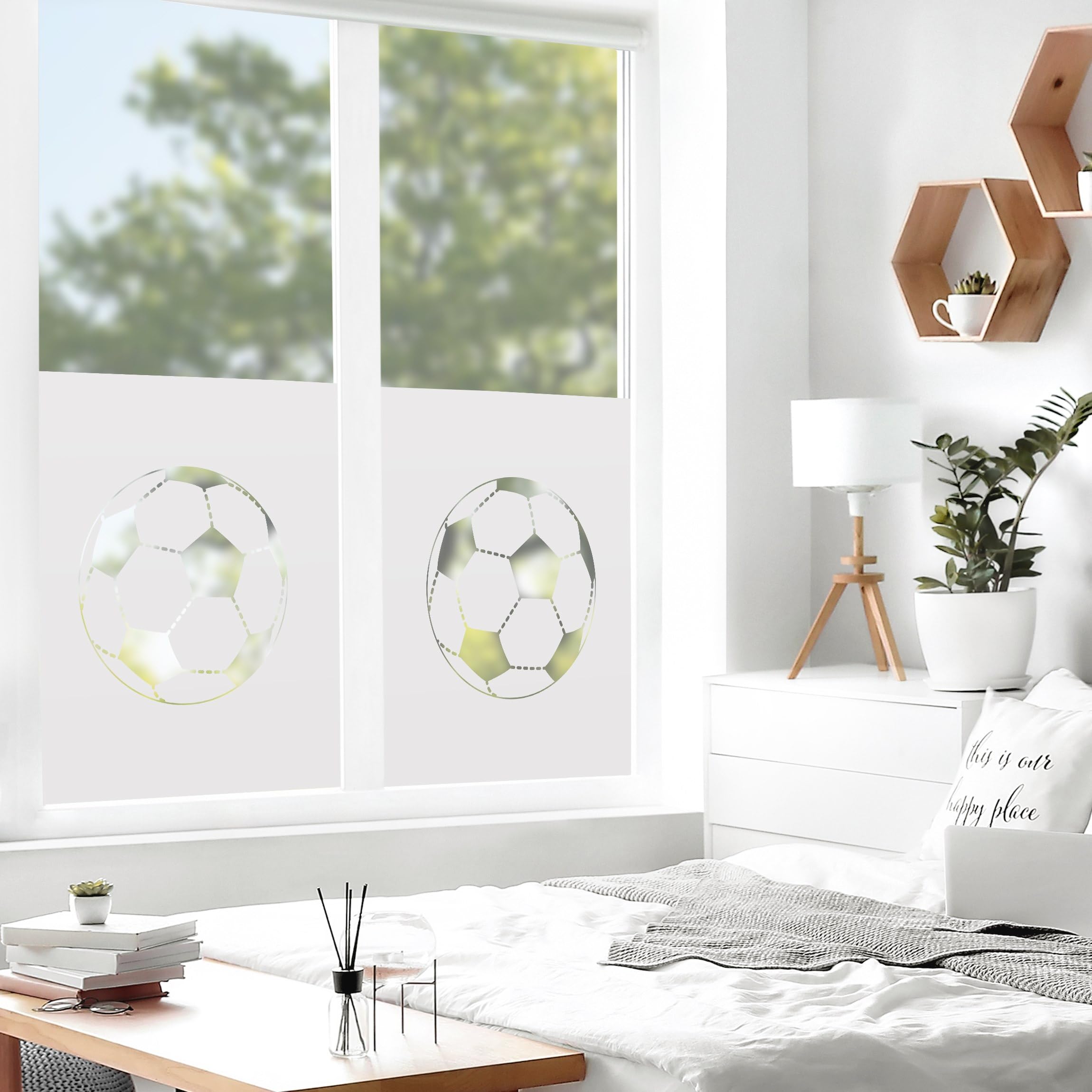 Fensterfolie statisch haftend Sport Sichtschutz Milchglas - Made in Germany - Fußball Modern Blickdicht Scheibe Innen Kinderzimmer Glas 1671 (60x60cm)