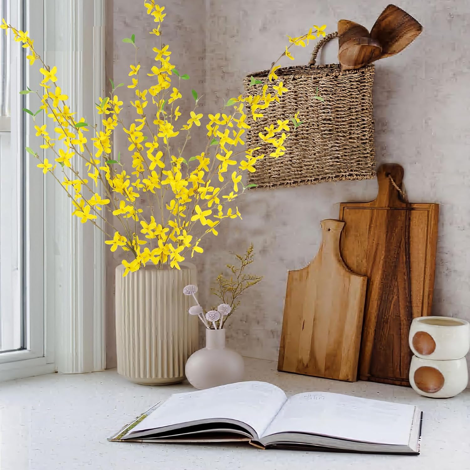 CISDUEO 3 Pcs Artificial Forsythia Flower Branches Artificial Flowers Yellow Silk Long Stem 39.4 Inch Fake Jasmine Spring Flowers Artificial Orchids for Wedding Floral Arrangement Party Table Decor - Image 4