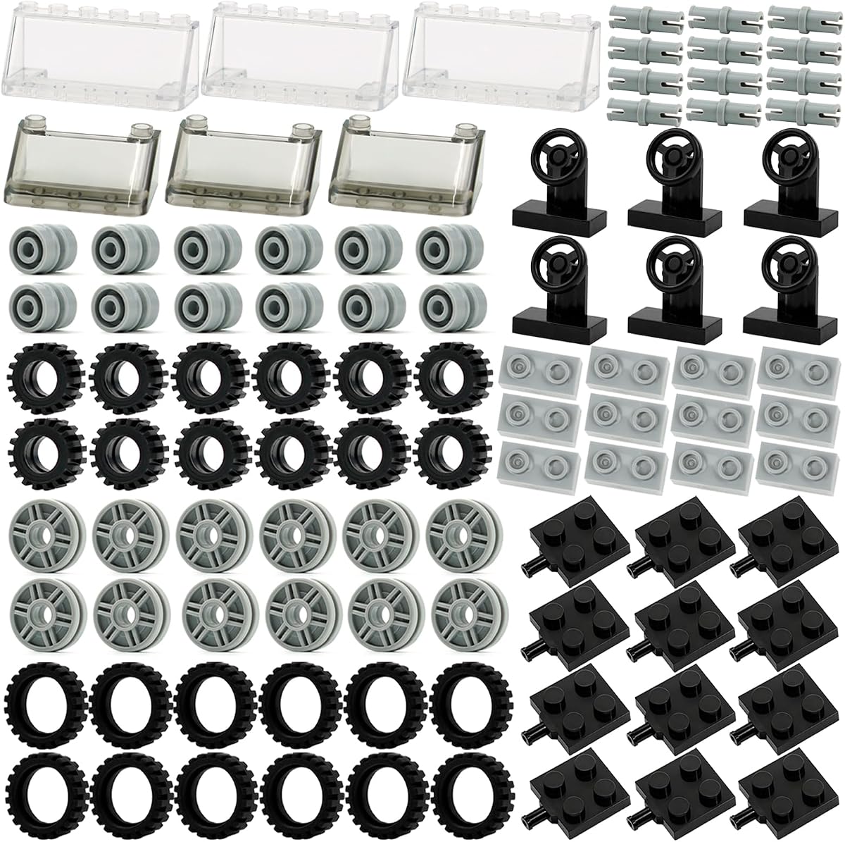 Wheels and Axles Sets Tires Car Parts and Pieces Building Accessories Toy | Tires and Wheels/Steering Wheel/windshield Compatible with Major Classic Building Blocks Car Set Education Construction Toys
