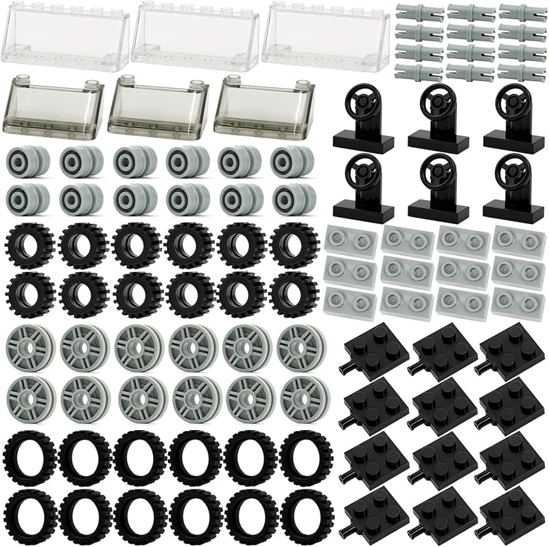Wheels and Axles Sets Tires Car Parts and Pieces Building Accessories Toy | Tires and Wheels/Steering Wheel/windshield Compatible with Major Classic Building Blocks Car Set Education Construction Toys