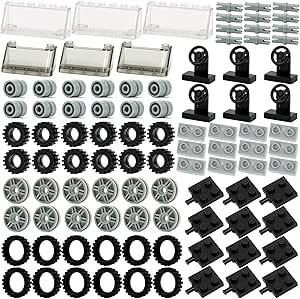 Wheels and Axles Sets Building Blocks Tires, 102 Car Parts and Pieces, Windshield Steering Wheel Chassis Bricks Educational Toys