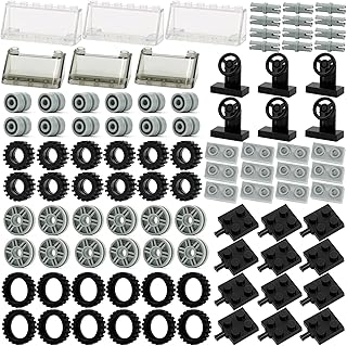 Wheels and Axles Sets Tires, 102 Car Parts and Pieces, Windshield Steering Wheel Chassis Bricks Educational Toys